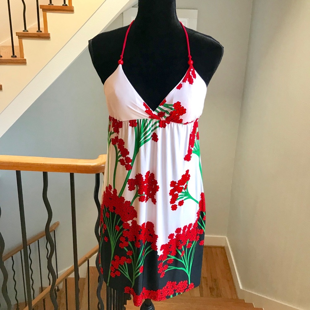 Red Floral Halter Dress!